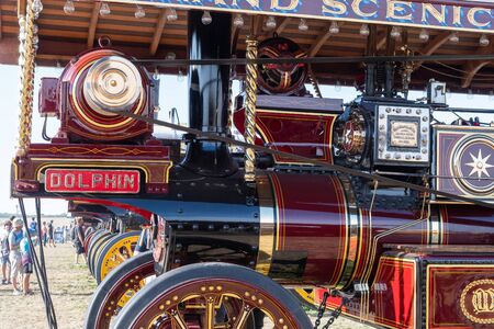 Blandford Forum.Dorset.United Kingdom.August 24th 2019.A row of antique traction engines is on display at The Great Dorset Steam Fairのeditorial素材