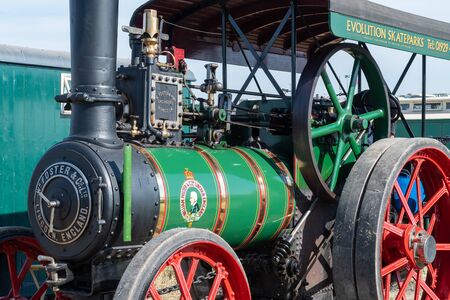 Blandford Forum.Dorset.United Kingdom.August 24th 2019.A restored Fosters traction engine is on...
