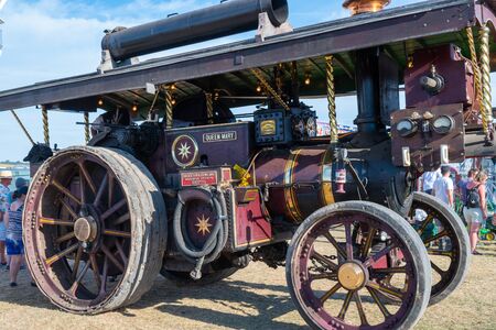 Blandford Forum.Dorset.United Kingdom.August 24th 2019.A restored Burrell traction engine is on display at The Great Dorset Steam Fair.のeditorial素材