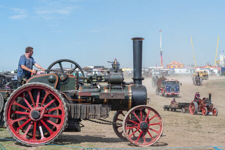 Blandford Forum.Dorset.United Kingdom.August 24th 2019.A restored antique traction engine is being...