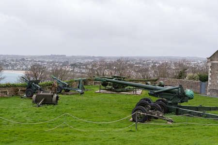 Falmouth.Cornwall.United Kingdom.February 21st 2020.Cannons are on display at Pendennis castle in Falmouthのeditorial素材
