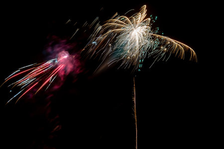 Long exposure of fireworks in the sky.の写真素材
