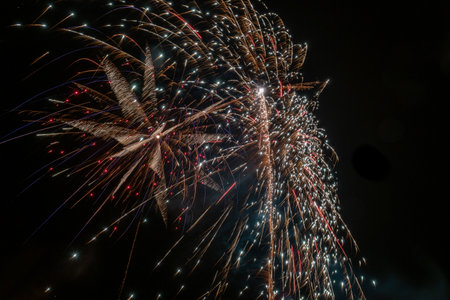 Long exposure of fireworks in the sky.