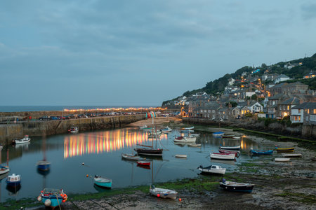 Mousehole.Cornwall.United Kingdom.July 24th 2021.Landscape photo of the fishing village of Mousehole in Cornwall on a summer eveningのeditorial素材