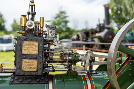 Honiton.Devon.United Kingdom.July 2nd 2021.Close up of the whistle on a restored Burrel  traction...