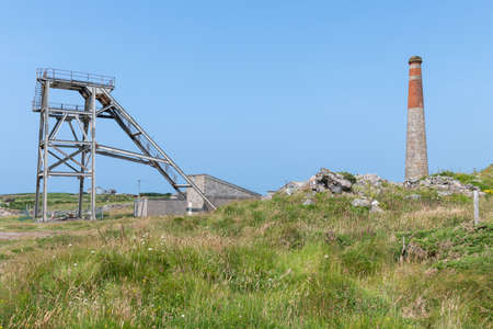 View of a chimney at Botallack mine in Cornwall