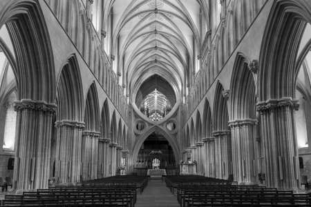 Wells.Somerset.United Kingdom.December 30th 2021.View of the nave and the  scissor arches  inside Wells cathedral in Somersetのeditorial素材