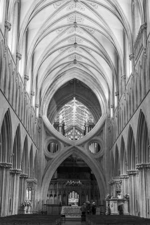 Wells.Somerset.United Kingdom.December 30th 2021.View of the scissor arches  inside Wells cathedral in Somersetのeditorial素材