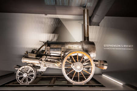 York.Yorkshire.United Kingdom.February 13th 2022.A Stephensons Rocket steam train is on display at...