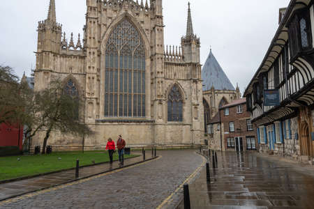 York.Yorkshire.United Kingdom.February 14th 2022.View of the  east end of York Minster cathedral and college street in Yorkのeditorial素材