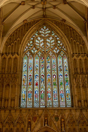 York.Yorkshire.United Kingdom.February 14th 2022.View of the west window inside York Minster...