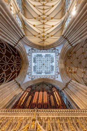 York.Yorkshire.United Kingdom.February 14th 2022.View of the ceiling of the central tower inside...