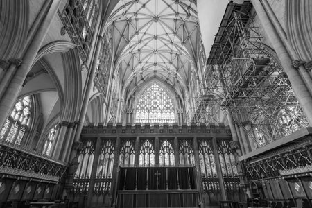 York.Yorkshire.United Kingdom.February 14th 2022.Scaffolding has been erected inside the quire at...