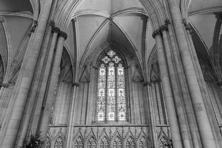 York.Yorkshire.United Kingdom.February 14th 2022.View of a stained glass window inside York Minster cathedral in Yorkshireのeditorial素材