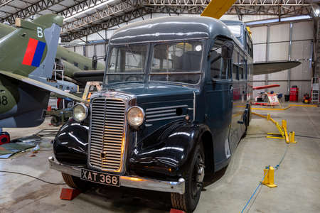York.Yorkshire.United Kingdom.February 16th 2022.A Commer commando crew bus is on display at the Yorkshire air museumのeditorial素材