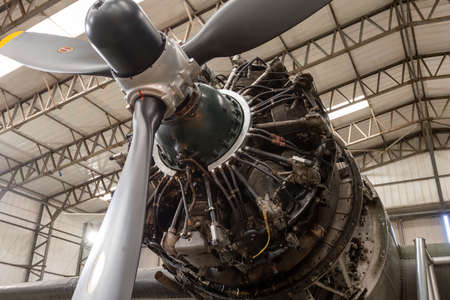 York.Yorkshire.United Kingdom.February 16th 2022.Close up of a propeller on a  Douglas Dakota 4 transport plane on display at the Yorkshire air museumのeditorial素材