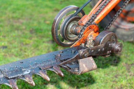 Close up of the blade on an antique hedge trimmer