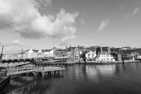 Black and white photo of Whitby swing bridge in Whitby in North Yorkshireのeditorial素材