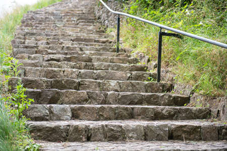 Totnes.Devon.United Kingdom.August 8th 2021.The stairway leading to the top of Totnes castle in Devonのeditorial素材