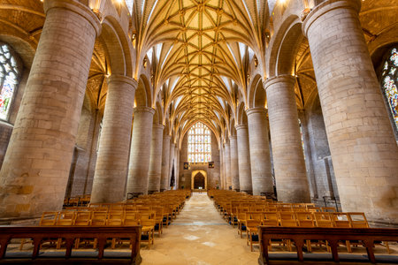 Tewkesbury.Gloucestershire.United Kingdom.June 2nd 2022.View of the  nave inside Tewkesbury Abbey in Gloucestershireのeditorial素材