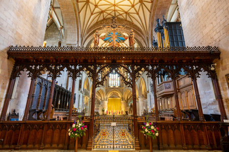 Tewkesbury.Gloucestershire.United Kingdom.June 2nd 2022.View of the quire  inside Tewkesbury Abbey in Gloucestershireのeditorial素材