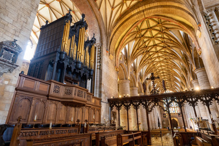 Tewkesbury.Gloucestershire.United Kingdom.June 2nd 2022.View of the inside of Tewkesbury Abbey in Gloucestershireのeditorial素材