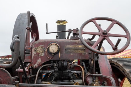 Tarrant Hinton.Dorset.United Kingdom.August 25th 2022.Close up of the controls on a 1910 Marshall...