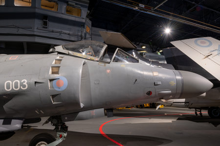 Yeovilton.Somerset.United Kingdom.October 23rd 2022.A Sea Harrier FA.2 jet fighter is on display at...