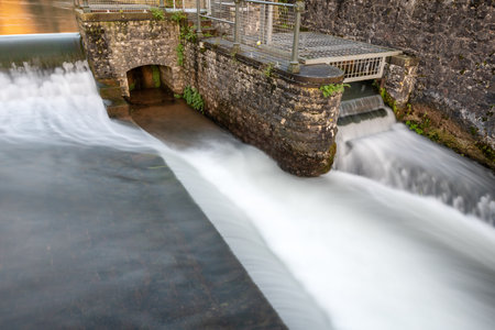 Long exposure of a waterfall in Cheddar village in Somersetの写真素材