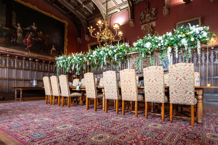 Kenton.Devon.United Kingdom.February 17th 2023.Photo of the dining hall inside Powderham castle in Devonのeditorial素材