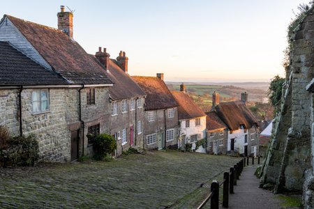 View from the top of Gold Hill in Shaftesbury which is famous for the Boy On The Bike tv commercialの写真素材