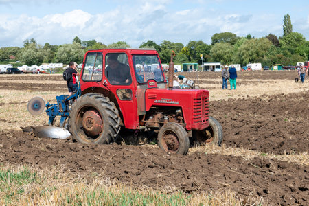 Drayton.Somerset.United kingdom.August 19th 2023.A McCormick International tractor is being used in a ploughing match at a Yesterdays Farming eventのeditorial素材