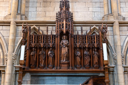 Truro.cornwall.United Kingdom.April 8th 2024.Photo of wood carvings inside Truro cathedral in...