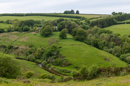 Landscape photo of the valley at Landacre in Exmoor national parkの写真素材