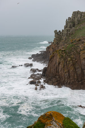 Landscape photo of the cliffs at Lands End in Cornwallの写真素材