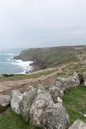 Landscape photo of the cliffs at Lands End in Cornwallの写真素材