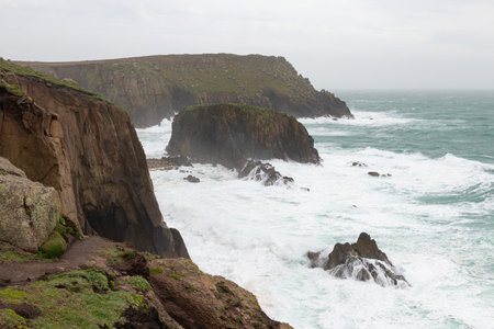 Landscape photo of the cliffs at Lands End in Cornwallの写真素材