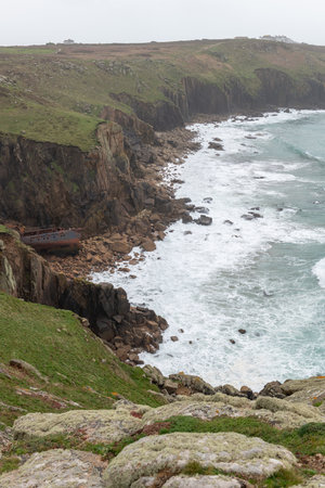 Photo of the RMS Mulheim shipwreck at Lands End in Cornwallの写真素材