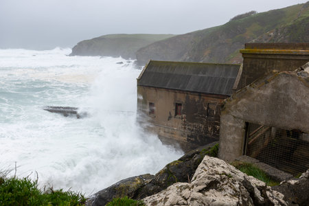Rough seas at the Lizard Point in Cornwall during storm Kathleen on April 6th 2024
