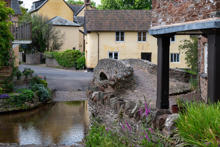 Photo of the Allerford packhorse bridge in Exmoor National Parkの写真素材
