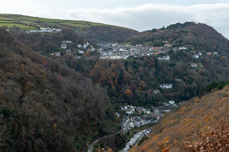 View from Beacon Tor on Countisbury Hill of Lynton and Lynmouth in Devon