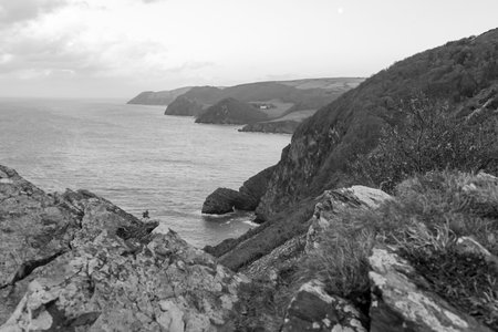 View from the South West Coastpath of the North Devon coastline at Woody Bayの写真素材