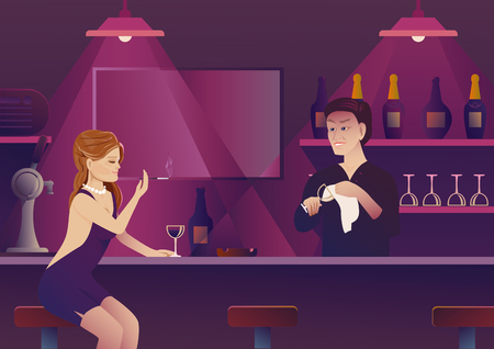 Young woman having a cocktail at the barのイラスト素材