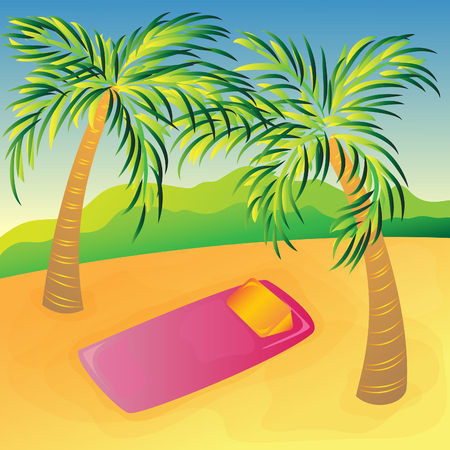 cozy place on a sunbed under a palm treeのイラスト素材