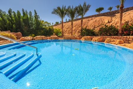Landscape with nobody swimming pool at luxury hotel in the Egypt.の写真素材