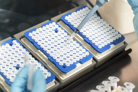 A set of glass tubes for samples. Laboratory chemical equipment. Analyzes.の写真素材
