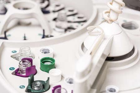 Small tube to machine in laboratory. Medicine, analyzesの写真素材