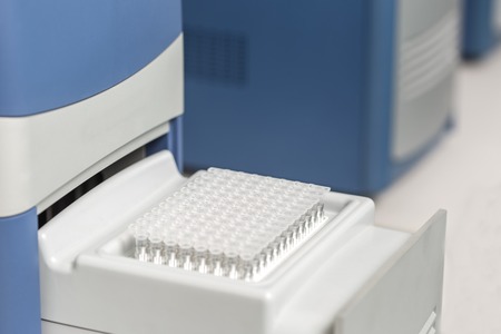 A set of glass tubes for samples. Laboratory chemical equipment. Analyzes DNAの写真素材
