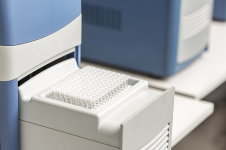 A set of glass tubes for samples. Laboratory chemical equipment. Analyzes DNAの写真素材