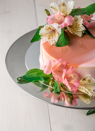 Cake decorated with flowersの写真素材